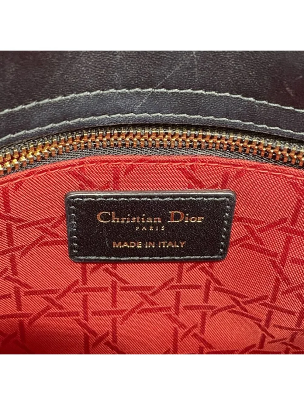 Dior Handbag Cannage Lady Leather Black Champagne Gold 2-Way Bag
